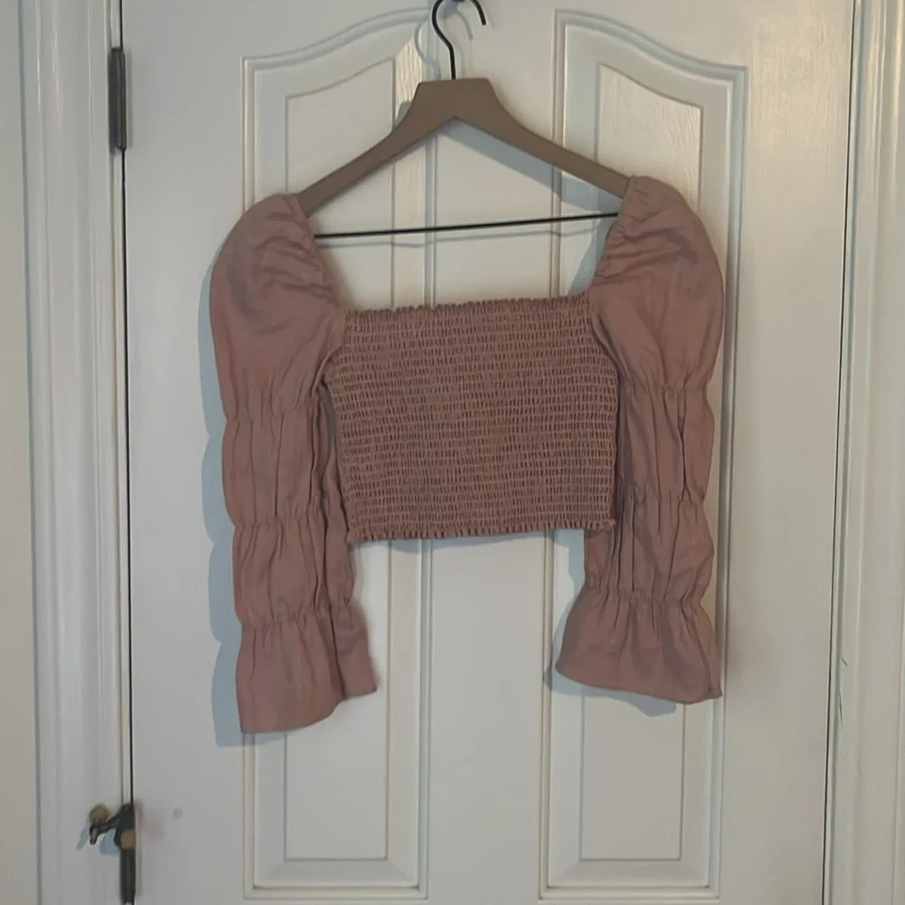 Reformation | Rose Maple‎ Puff Sleeve Peasant Smock Crop Linen Top Boho Medium